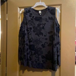 Black Cold Shoulder Floral Velvet Top - 1X